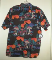 NEFF Smiley Face Mushrooms Forest Short Sleeve Shirt Button Up Size M