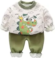 [Generic] Children's Autumn and Winter Long Sleeve Padded Casual Baby Winter Hoodie Two Piece Fashion Set Long Pant (Green, 4-5 Years)