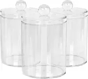 Harbour Housewares Plastic Bathroom Canister with Clear Lid - Pack of 3 - Clear Reusable Bathroom Storage Container Apothecary Jars for Cosmetic Organisation, Makeup Storage
