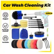 32pc Car Detailing Brush Kit Car Cleaning Set Drill Brush Pad Replacement AUXI H