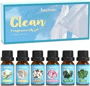 SALKING Clean Fragrance Oils – Premium Essential Oil Gift Set for Home Diffusers, Candle & Soap Making – Fresh Scents of Lemongrass, Cotton, Linen, Cherry Blossom, Clean Air, Aloe