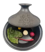 Clay Tagine for Cooking | 12”x 7” Handmade Black Clay Tajine Pot