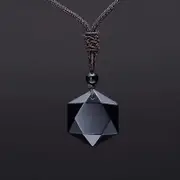 Black Obsidian Six Star Lucky Amulet Love Natural Stone Pendant Necklace Ladies Men Love Crystal Pendant Jewelry