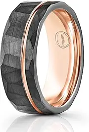 [Gentlemen's Bands] Men's Tungsten Carbide Wedding Band - Premium Grade Hammered Brushed Tungsten Wedding Ring for Men - Includes Silicon Band, Leather Drawstring Pouch, and Luxury Walnut Ring Box