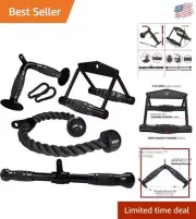 Universal Cable Attachments Set: V-Shaped Bar, Tricep Rope, and Rotating Handle
