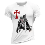 Men's Knights Templar Graphic Prints Faith T Shirt Graphic Tee Cotton Short Sleeves Graphic Shirt Wine Black White Comfortable Tee Vacation Street Fashion Desi