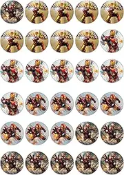 30 x Edible Cupcake Toppers – Metal Hero Themed Collection of Edible Cake Decorations | Uncut Edible on Wafer Sheet