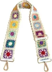 [TCOMVEZ] Crochet Flower Purse Straps Replacement Crossbody for Handbags Women Guitar Strap 2 inch Wide Adjustable Bag Strap (White)