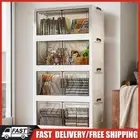 4 Tier Folding Storage Boxes with Doors & Wheels Folding Storage Cabinet Shelf