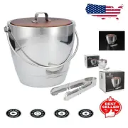 8-Inch Round Ice Bucket with Lid and Tongs - Professional Bartending Essentials