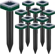 12 Pack Mole Repellent Solar Powered for Lawns Snake Repellent for Yard Gopher Trap Groundhog Vole Repellent Ultrasonic Spike Outdoor Waterproof Sonic Chipmunk Rodent Burrowing Animals Deterrent Stake