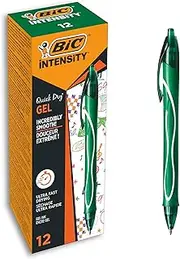 BIC Gel-ocity Quick Dry Gel Pens, Medium Point (0.7 mm), Green, Box of 12, Retractable Pen with Ultra Fast Drying Ink