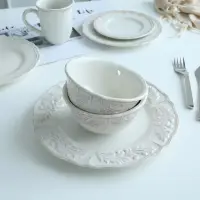 在飛比找松果購物優惠-美式浮雕陶瓷餐具碗大盤米飯碗小湯碗沙拉碗西餐盤牛排盤果盤 (