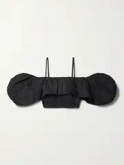 [Ulla Johnson] Ulla Johnson - Carla Cold-shoulder Cropped Ruffled Cotton-poplin Top - Black - US2 US 2 Black