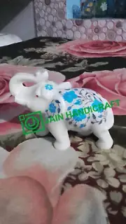 6" White Marble wild Elephant Malachite Inlay Stone home Decor room h1
