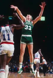 Boston Celtics Forward Larry Bird Jumps To Grab A Rebound 1980 Basketball Photo