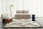 Alcara Cream and Black Diamond Shag Rug