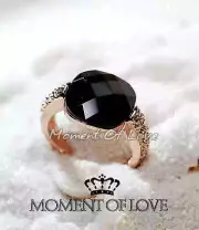Elegant Black Tombarthiter Stone Silver/Gold GP CZ Engagement Wedding Ring