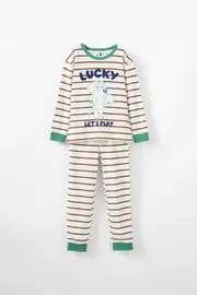 [Cotton On Kids] Cotton On Kids - Bluey Long Sleeve Pyjama Set - Lcn blu dark vanilla/chestnut stripe lucky 3 LCN BLU DARK VANILLA/CHESTNUT STRIPE LUCKY