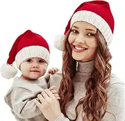 [SZBZ] Santa Hats Family Matching Xmas Knit hat Parent-Child Pom Beanie Hat Winter Warmer Crochet Cap for Family Christmas Party Red White, Red White