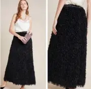 NWT Anthropologie Feathered Eyelash Black Maxi Skirt Size 1X