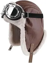 [LJJCSFF] Vintage Aviator Hat and Goggles Costume Aviator Bomber Pilot Trapper Hat Faux Fur Earflap Hat Pilot Cap for Men Women