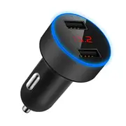 2PCS Digital Voltage Diplay Dual USB 3.1A Fast Car Charger With LED Light For Mobile Phone Tablet BLACK COLOR
