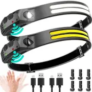 LED Headlamp Rechargeable 2PCS - 230° COB Super Bright Head Lights for Forehe...