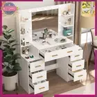 Dressing Table Large Makeup Mirror Vanity Desk 11 LED Bulbs + 7 Drawers White