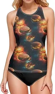 [AIXIWAWA] Space of Hamburger Women's Tankini Tops, Swimsuit Top for Beach Pool Vacation S