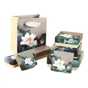 50pcs Blue Vintage Lotus Jewelry Box Paper Packaging Gift Boxes for Jewelry