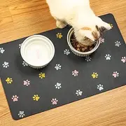 Yetstock Absorbent Pet Feeding Mat for Food and Water No Stains Quick Dry Mat for Dog Cat Bowl, Dark Paw12x19 Inches