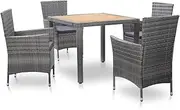 5 Piece Outdoor Dining Set with Cushions Poly Rattan Grey Patio Bar Sets