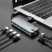 Blutech USB C Hub T1908 8 in 1 Multi-Function Type-C/USB-C HUB Expansion Dock (Grey) Multifunctional Type C Laptop Adapter (Color : Grey)