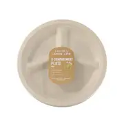 2 x Lemon & Lime ECO Sugarcane 3 Compartment Plate 10 Pack - 26cm