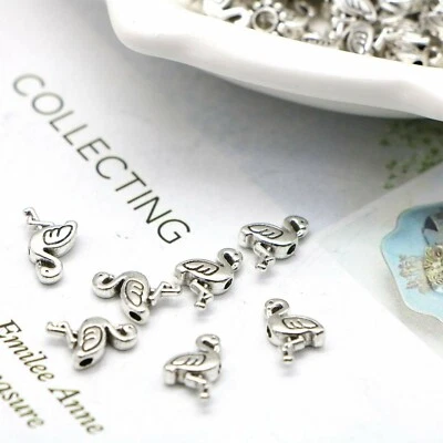5 Flamingo Beads Spacer Beads Metal Antiqued Silver 12mm Findings Kitsch