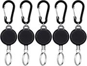 Selizo 5 Pcs Retractable Keychain Retractable Badge Holder Reel Clip ID Badge Holder with Steel Wire Rope, Black