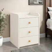 2x Bedside Table Bedroom Warm White 3 Drawers Natural Wood Knobs Modern Mi -47x2