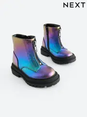 Multi Metallic Wide Fit (G) Zip Front Chunky Boots (500917) | $29 - $36