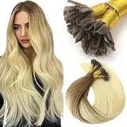VINBAO U-Tip Extensions Real Hair Bondings Real Hair Blonde 40 g 50 Strands 35 cm Ombre Sand Brown to Platinum Blonde Keratin Hot Fusion Remy Hair Extensions 14 Inch U Tip #8T60