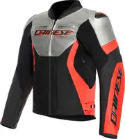 Dainese Racing 5, leather jacket , color: Black/Light Grey/Neon-Red , size: 46