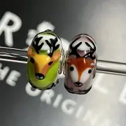 Trollbeads Reindeer Armadillo Opaque Unique Glass Bead Set OOAK HTF