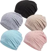 [monochef] Women's Slouchy Beanie Chemo Hat: 5pcs Cancer Head Wraps Hair Covers Turban Hip-Hop Running Skull Cap Sleep Head Scarf for Cancer Patient, Muiticolor, One Size