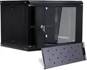 Server Rack Cabinet 6U Wall Mount Network Rack 19 in IT & A/V Equipment Shelf With Glass Door Locks & Removable Side Panels Cooling Fan (Black)