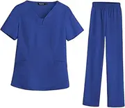 [yuksok] Women Scrubs Set Work Uniforms Blue Top and Pants Scrub Kit Quick Drying Machine Wash Nurse Costume for Female Professional