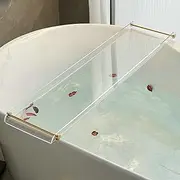 Acrylic Bathtub Tray Caddy, Clear Bath Shelf Tub Rack with Golden Handle, Luxury Bathroom Organizer Tablet Holder SHUNLI, Transparent/Clear, Flat