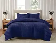 Brooklyn Loom Solid Cotton Percale Navy King 3 Piece Quilt Set, Solid Color Themed, Oeko-TEX Certified Confidence