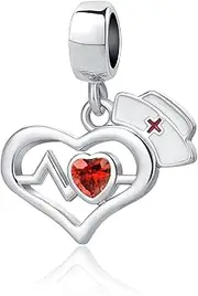 [NanMuc] Nurse Graduation Gifts Heart Nurse Stethoscope Charm Bead Compatible with Pandora Charms Bracelets for Doctor Medical Student Women