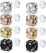 [Airokiy] Magnetic Stud Earrings Clip Earrings Men Women Fashion Jewellery Set Magnetic Stud Earrings Cubic Zirconia 4 Pairs 6 mm, Stainless Steel, No Gemstone