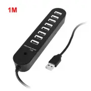 Black Rectangle 50cm Cable 8 Ports USB 2.0 Hub Splitter Adapter
